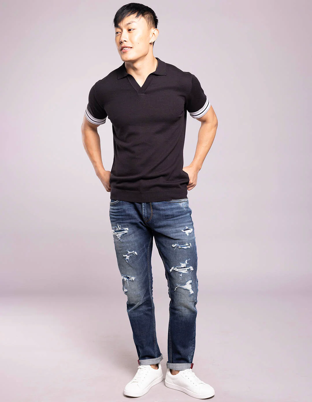 Jet Black Half Sleeves Flatknit Polo Tee - Image 2