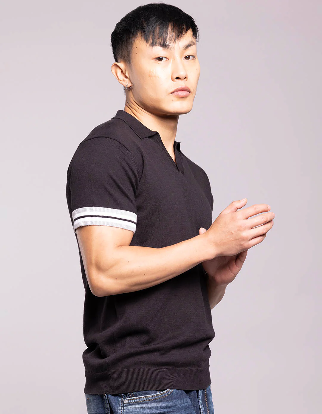 Jet Black Half Sleeves Flatknit Polo Tee - Image 5
