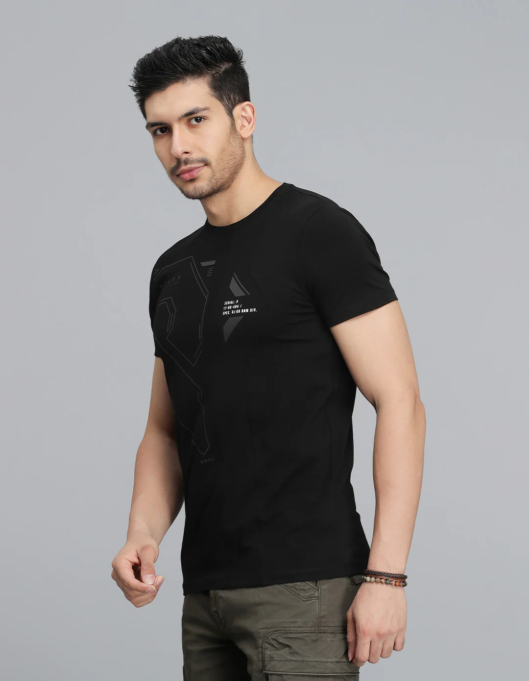 Jet Black Half Sleeves Round Neck Tee - Image 3