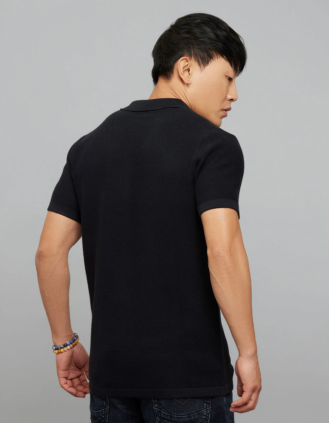 Jet Black Polo Neck Half Sleeves Flatknit Half Zipper Front - Image 6