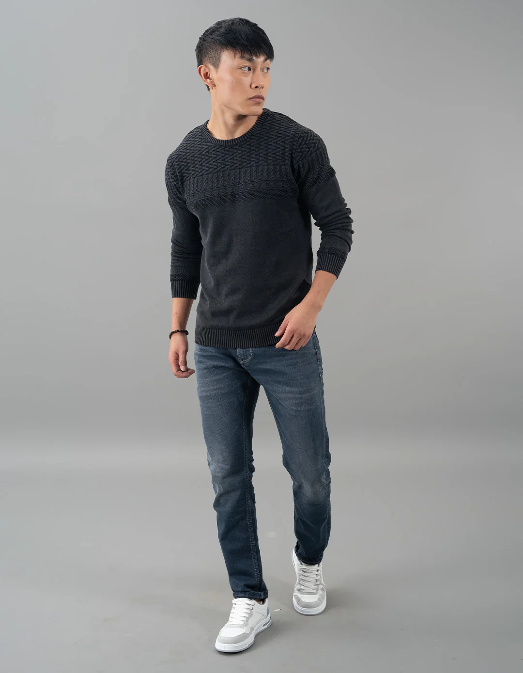 Jet Black Round Neck Flatknit Tee - Image 2