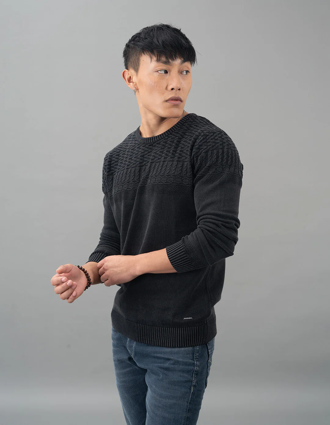 Jet Black Round Neck Flatknit Tee - Image 3
