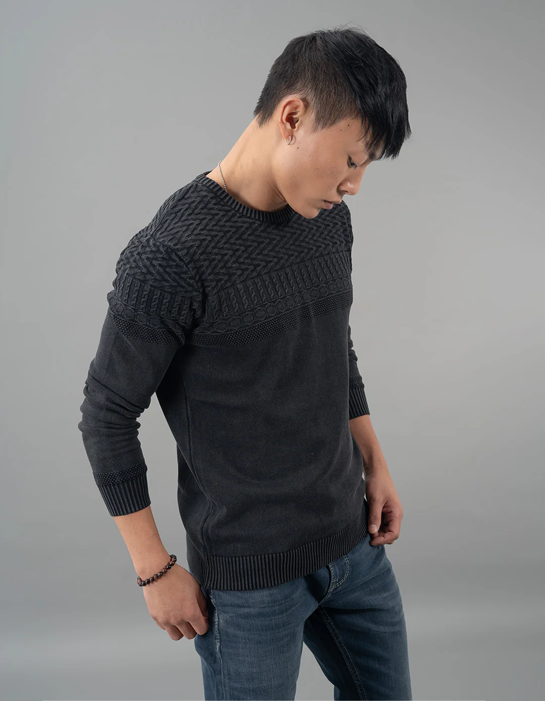 Jet Black Round Neck Flatknit Tee - Image 4