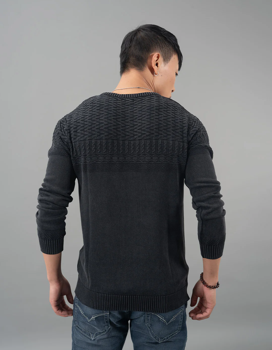 Jet Black Round Neck Flatknit Tee - Image 5