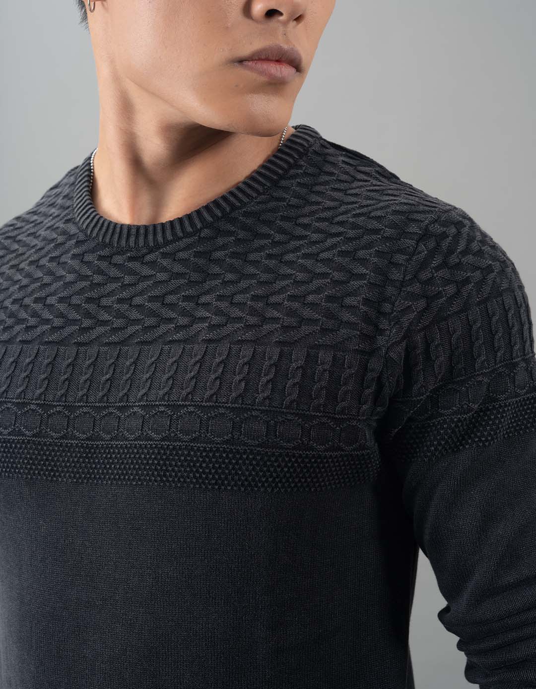 Jet Black Round Neck Flatknit Tee - Image 6