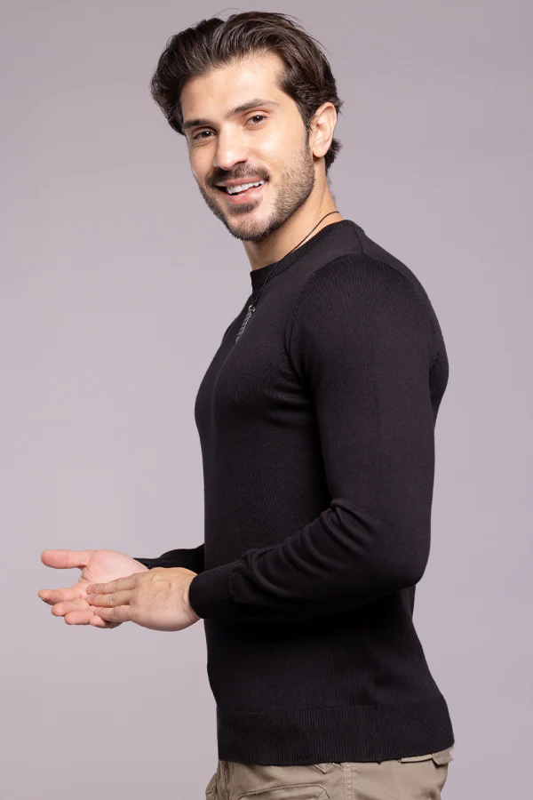 Jet Black Round Neck Flatknit Tee - Image 3