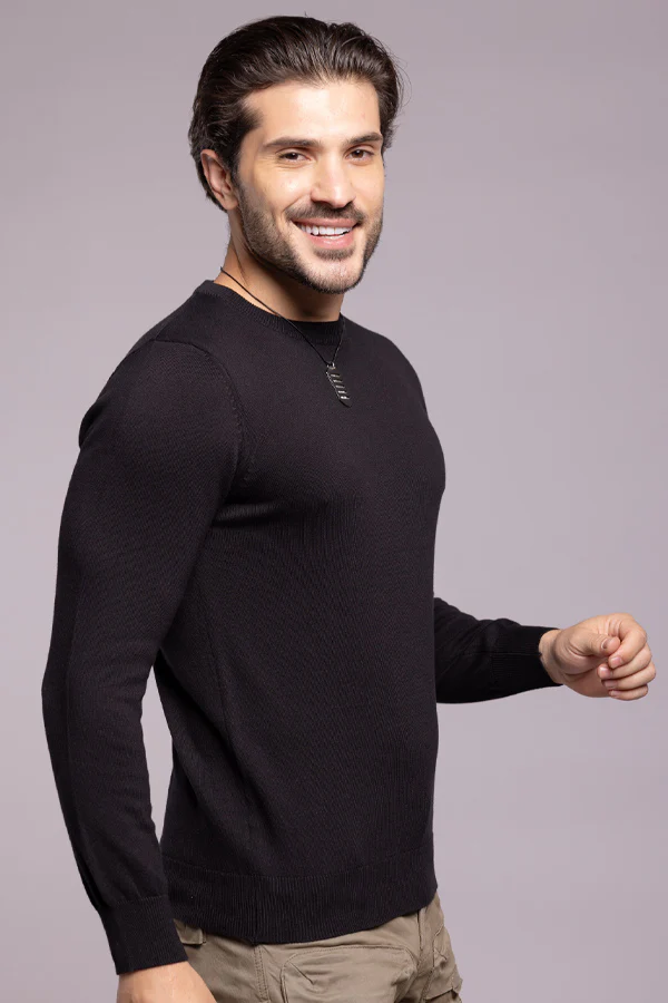 Jet Black Round Neck Flatknit Tee - Image 4