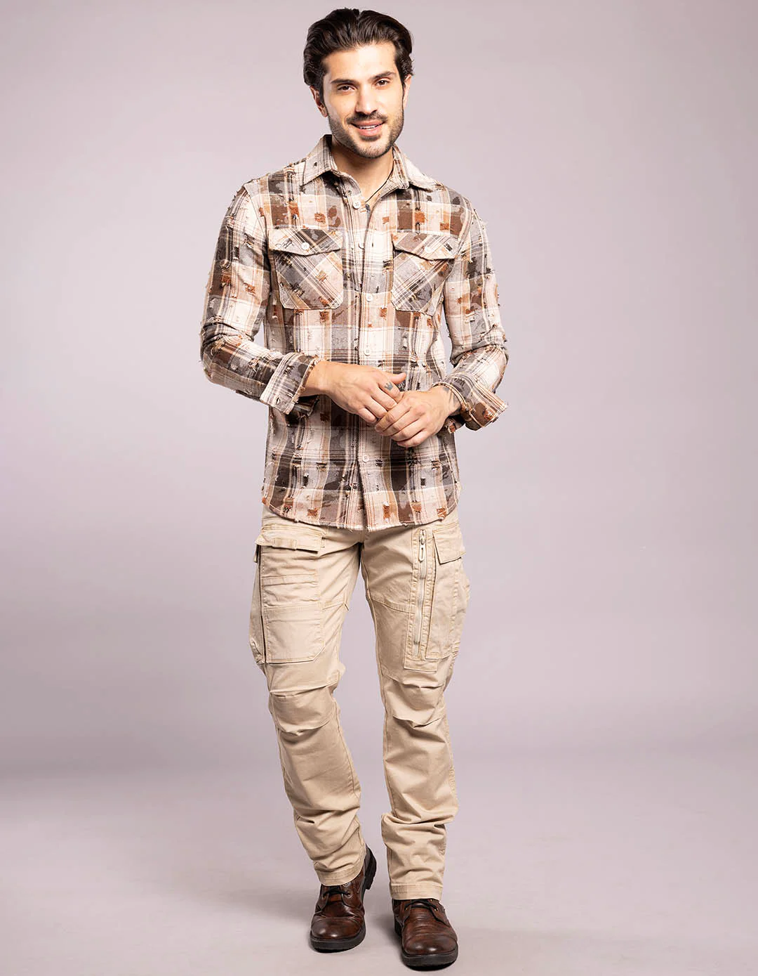 Khaki Full Sleeves Check Shirt - Image 2