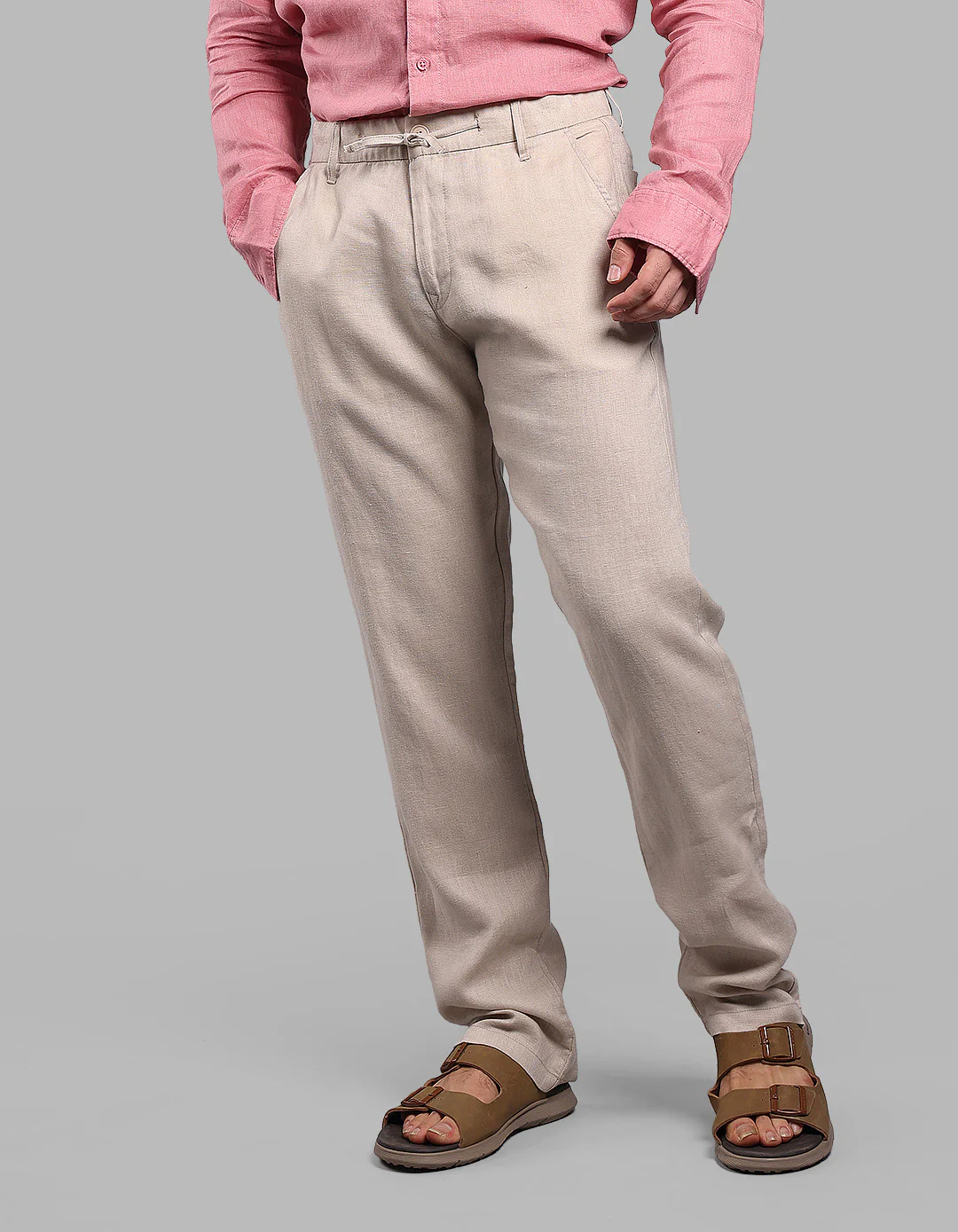 Khaki 100% Linen Chino Pant - Image 3