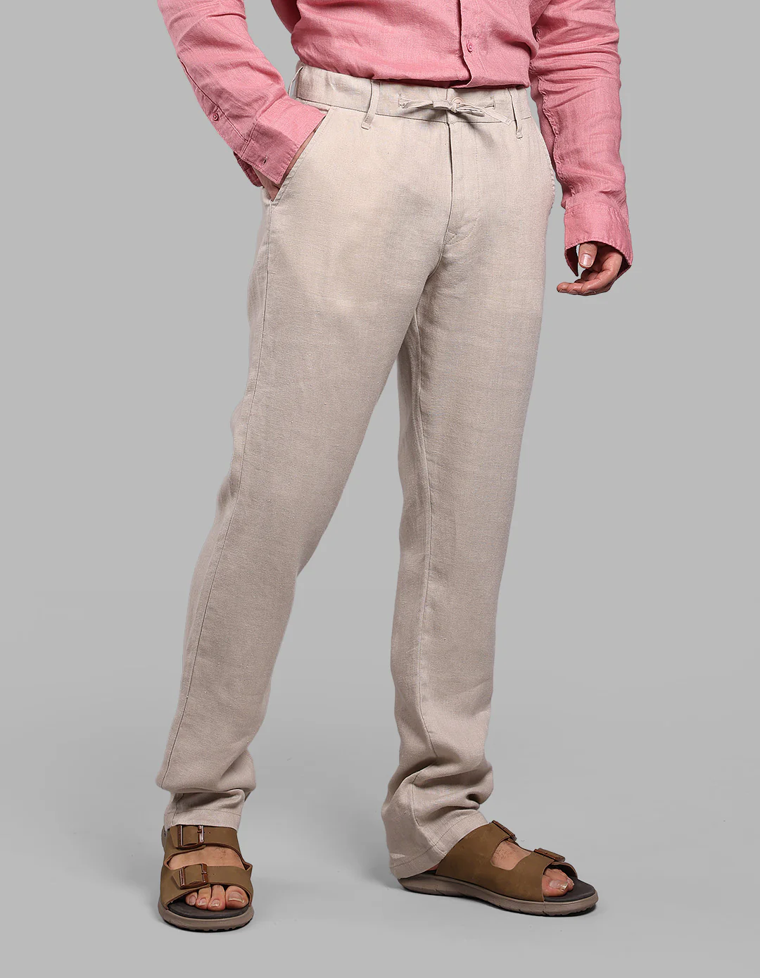 Khaki 100% Linen Chino Pant - Image 4