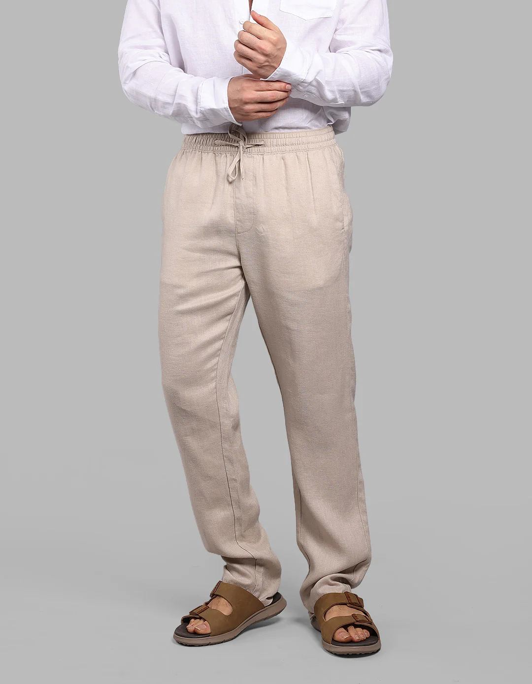 Khaki 100% Linen Pant - Image 3
