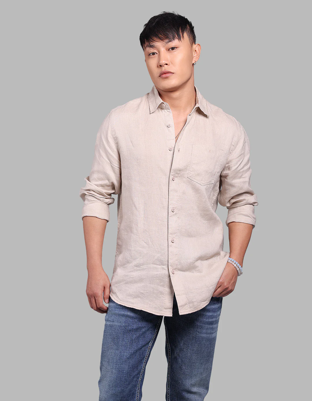 Khaki Full Sleeve 100% Linen Shirt