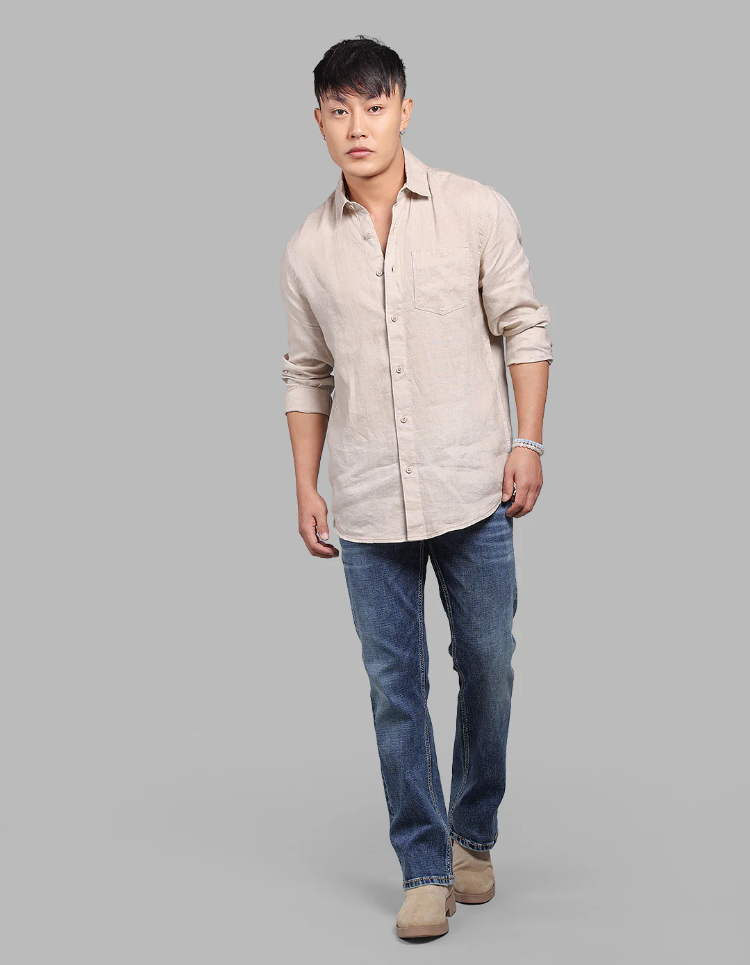 Khaki Full Sleeve 100% Linen Shirt - Image 2