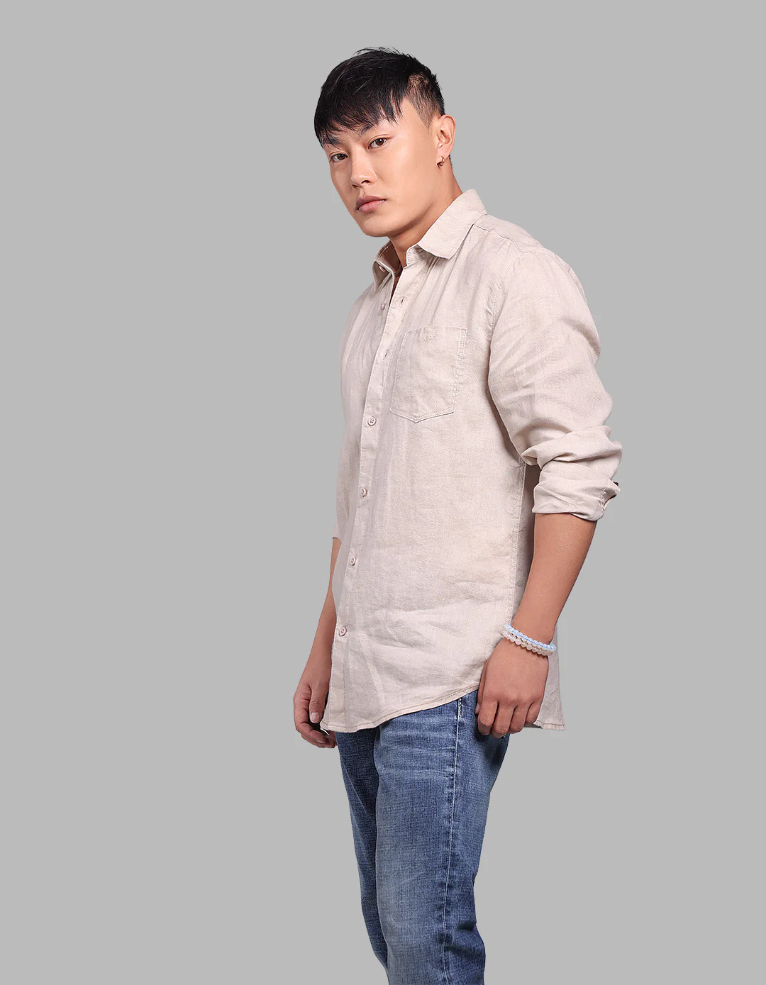 Khaki Full Sleeve 100% Linen Shirt - Image 3