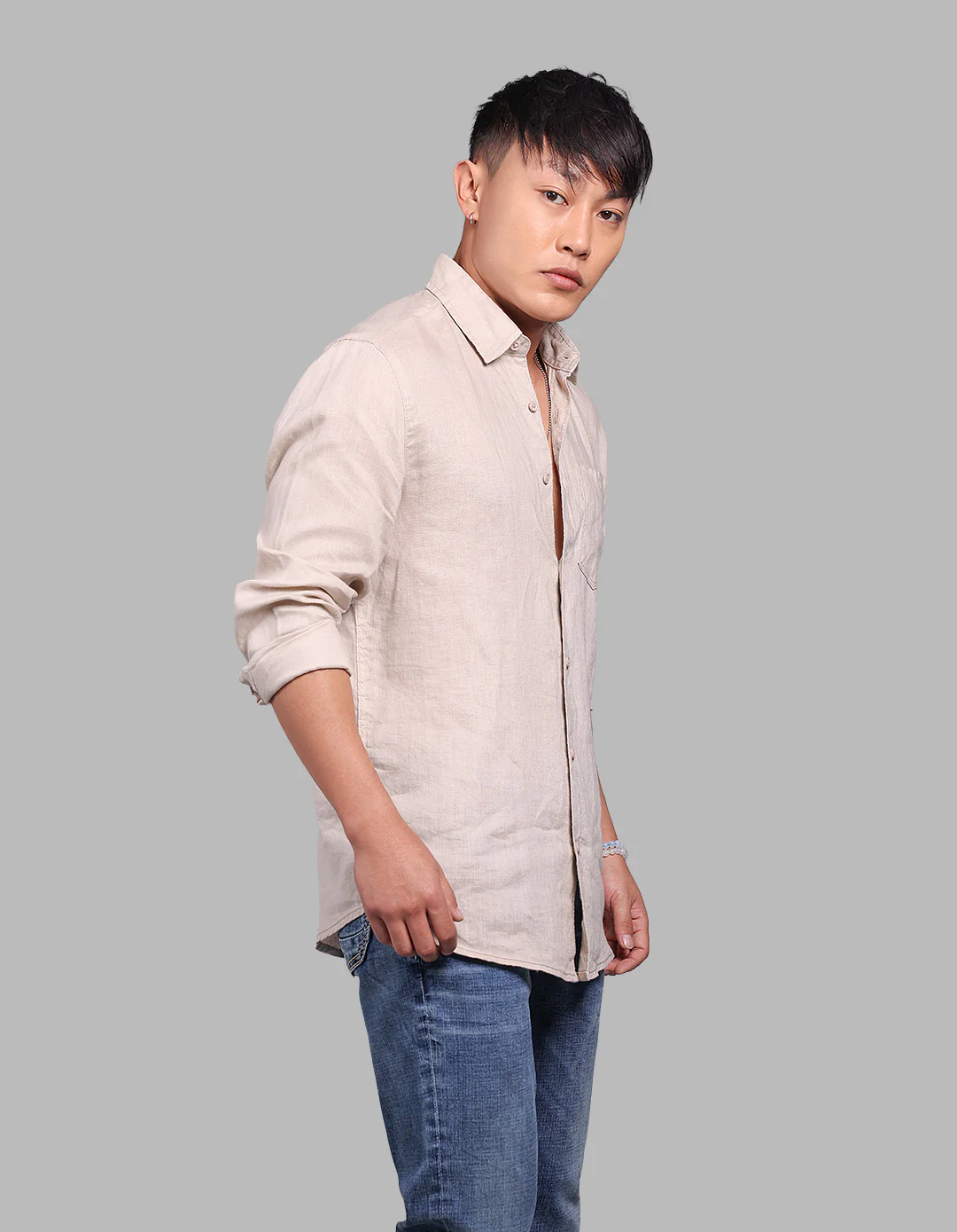 Khaki Full Sleeve 100% Linen Shirt - Image 4