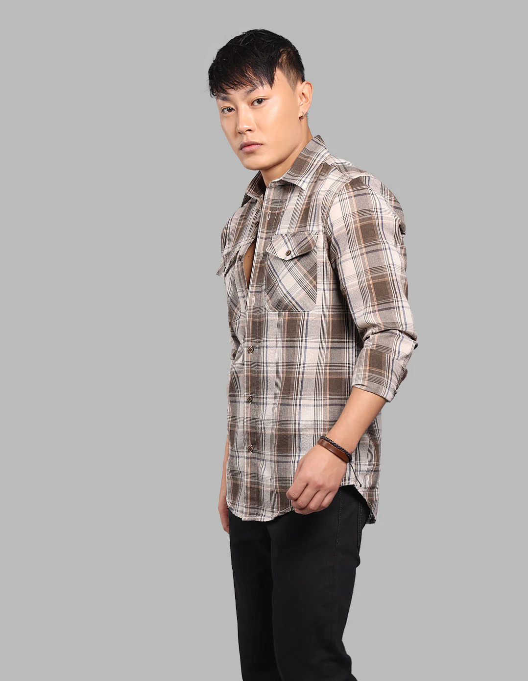Khaki Full Sleeve Check Shirt - Image 3
