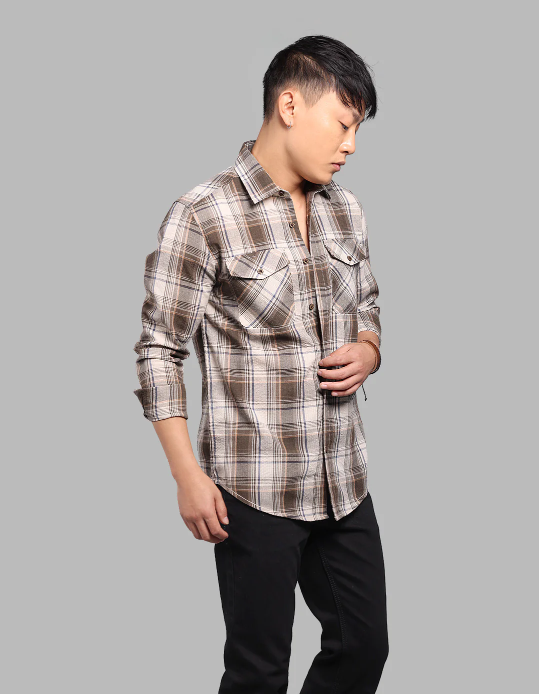 Khaki Full Sleeve Check Shirt - Image 4