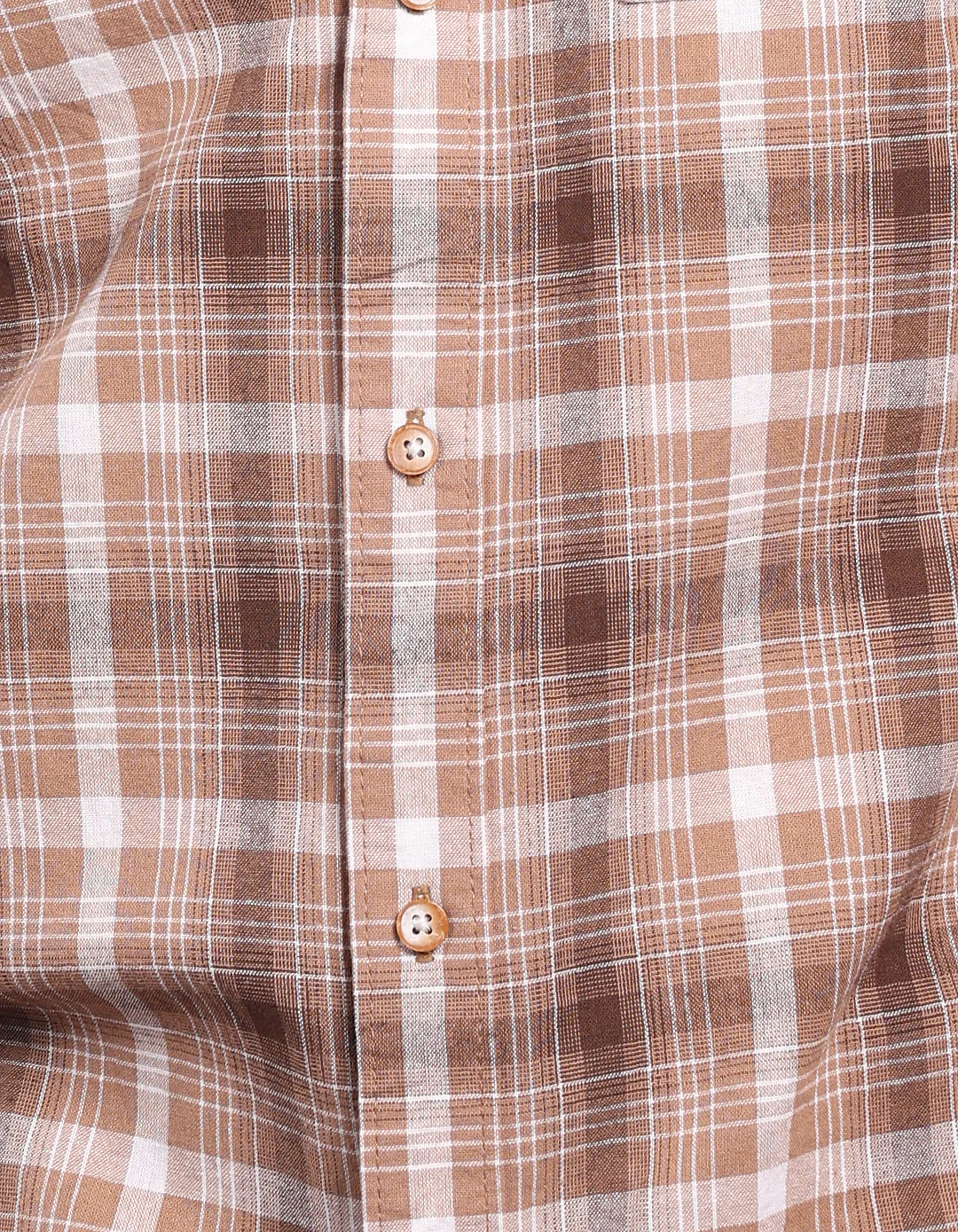 Khaki 100% Cotton Full Sleeve Check Shirt - Image 6