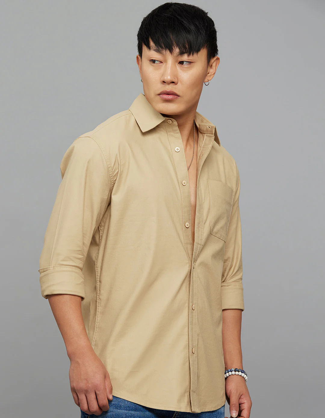 Khaki Full Sleeves Solid Shirt - Image 4