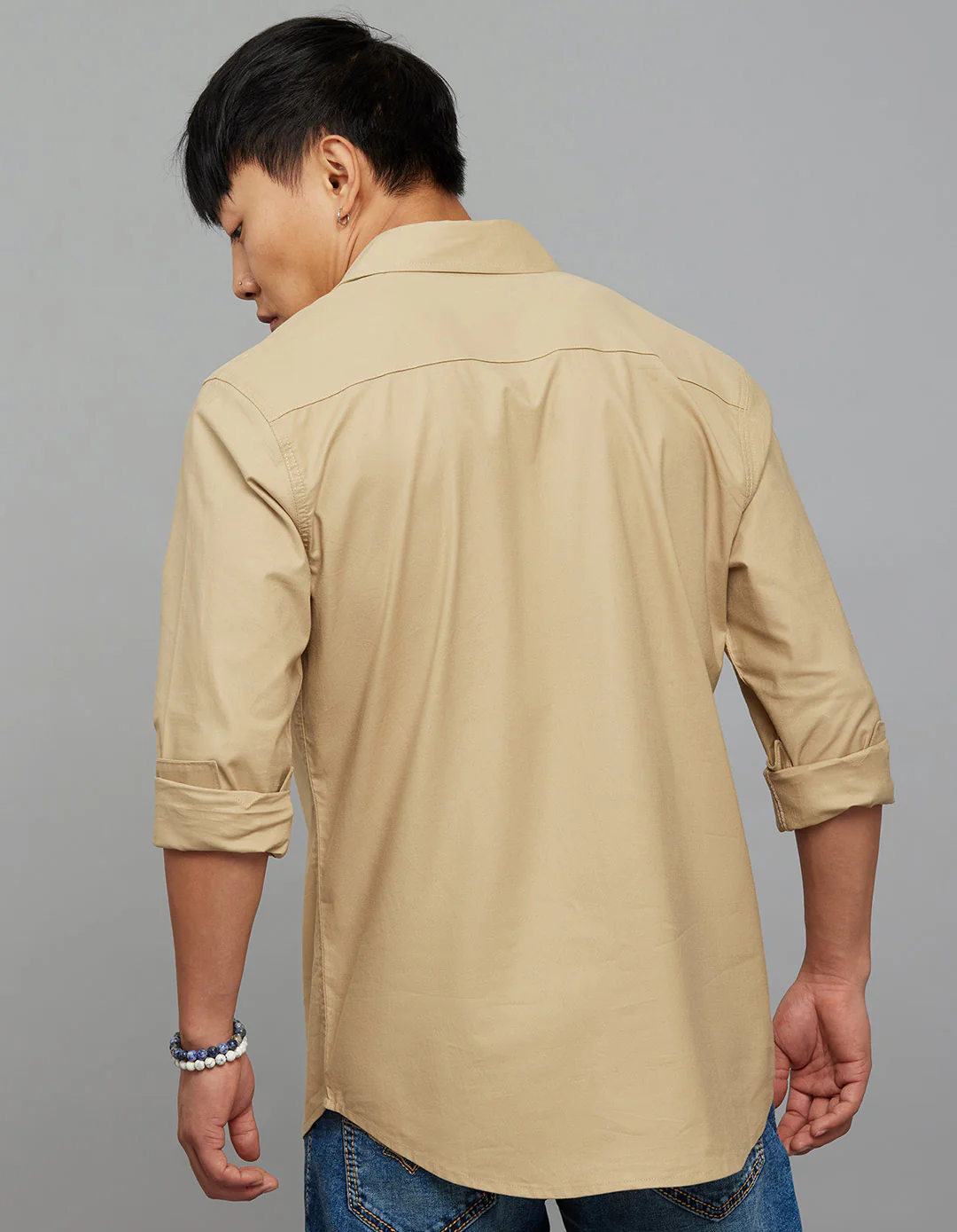 Khaki Full Sleeves Solid Shirt - Image 5