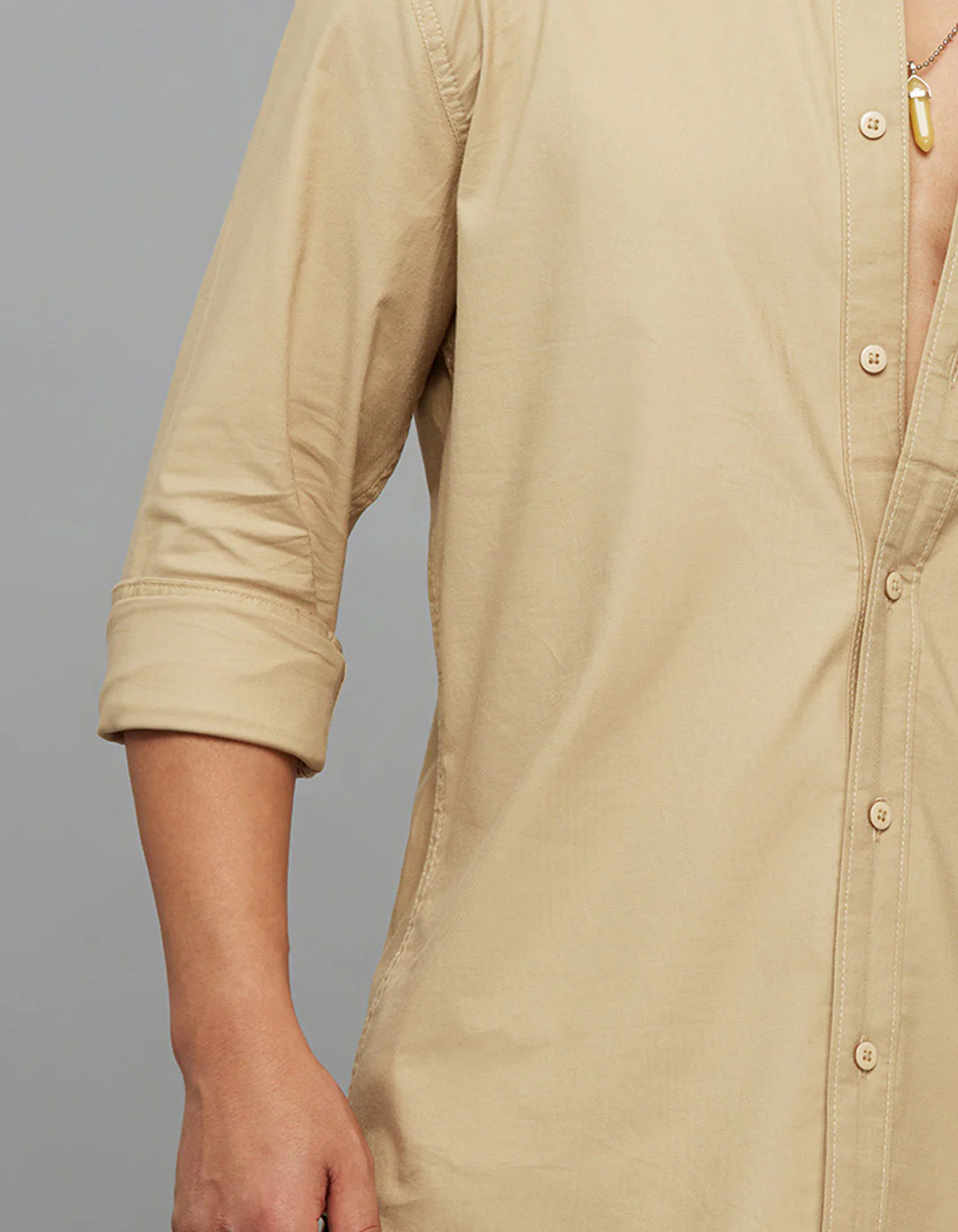 Khaki Full Sleeves Solid Shirt - Image 7