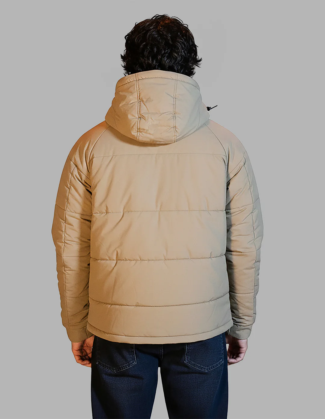 Khaki Full Sleeves Hoodie Puffer Jacket - Image 6