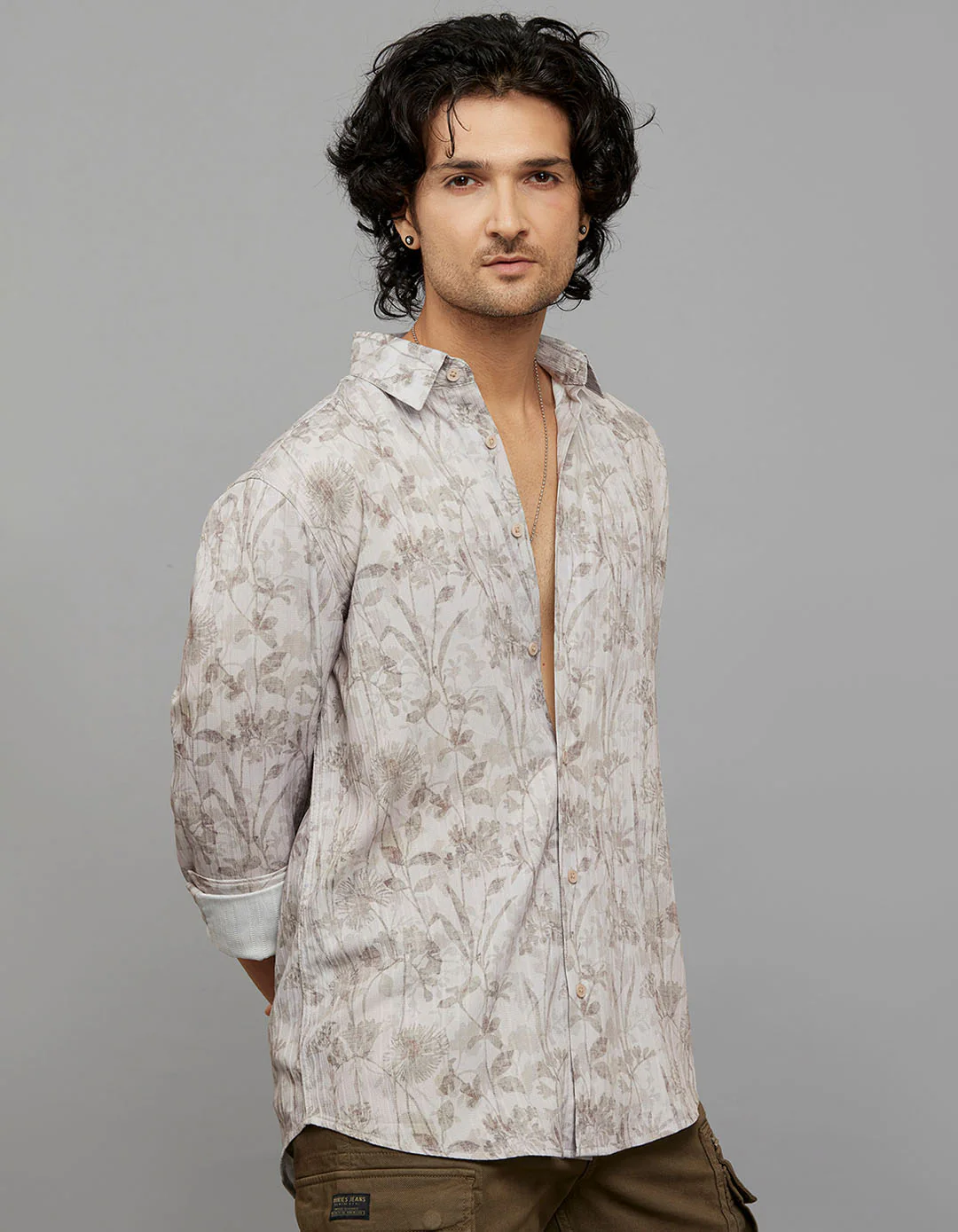 Khaki Full Sleeves Printed Shirt