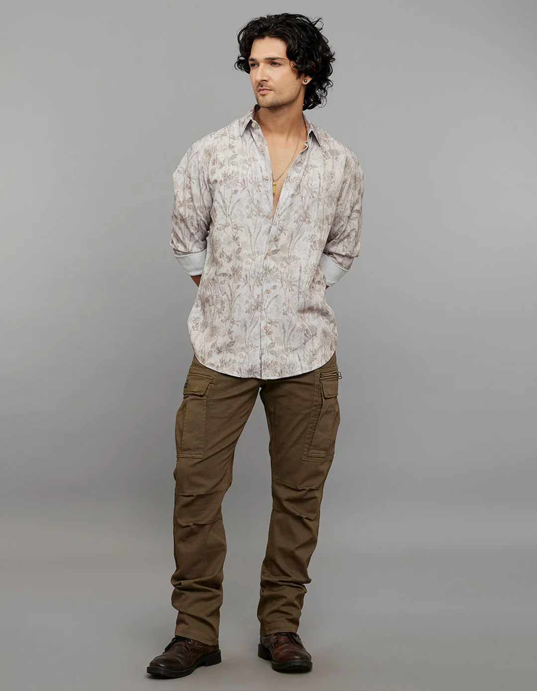 Khaki Full Sleeves Printed Shirt - Image 2