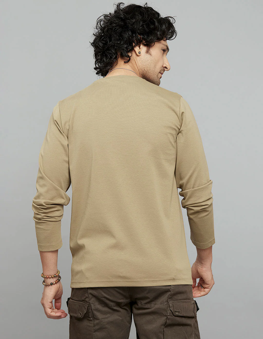 Khaki Full Sleeves Round Neck Tee - Image 6