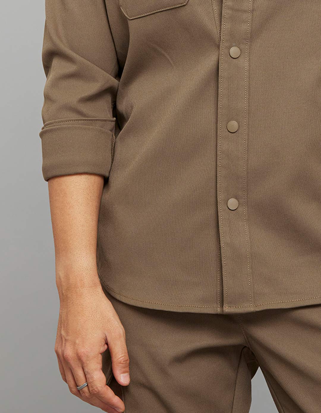 Khaki Full Sleeves Snap Button Front Closure Shacket - Image 5