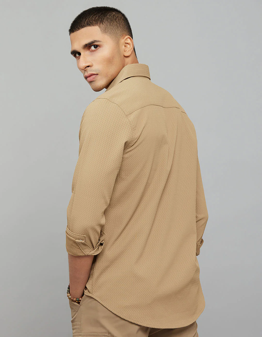 Khaki Full Sleeves Texture Shirt - Image 5