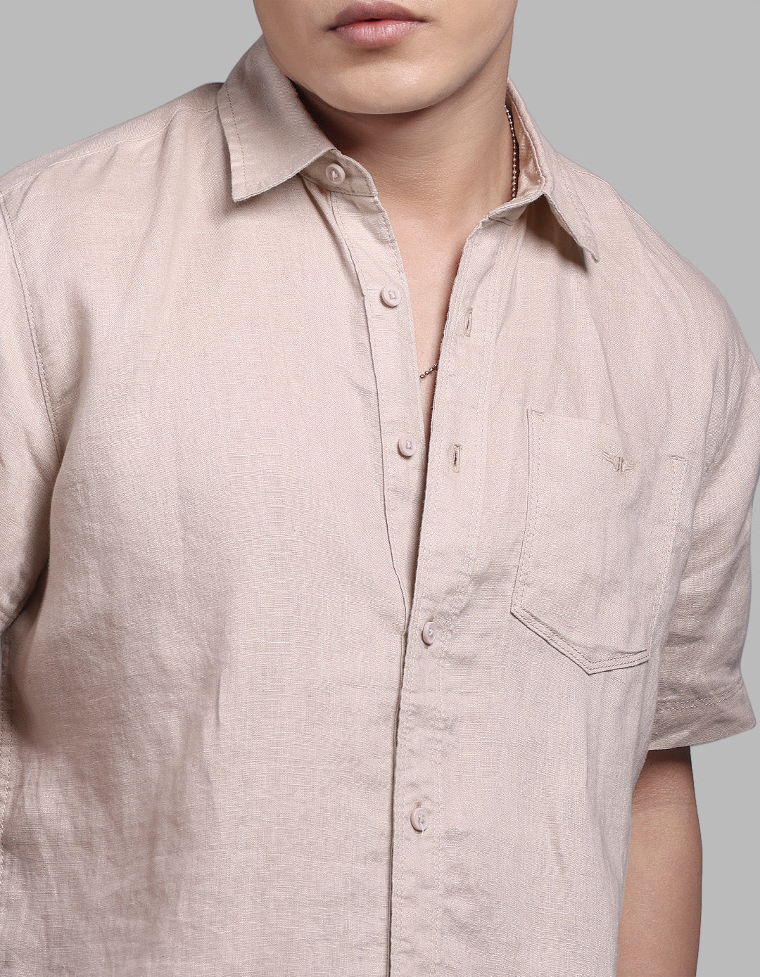 Khaki Half Sleeve 100% Linen Shirt - Image 6