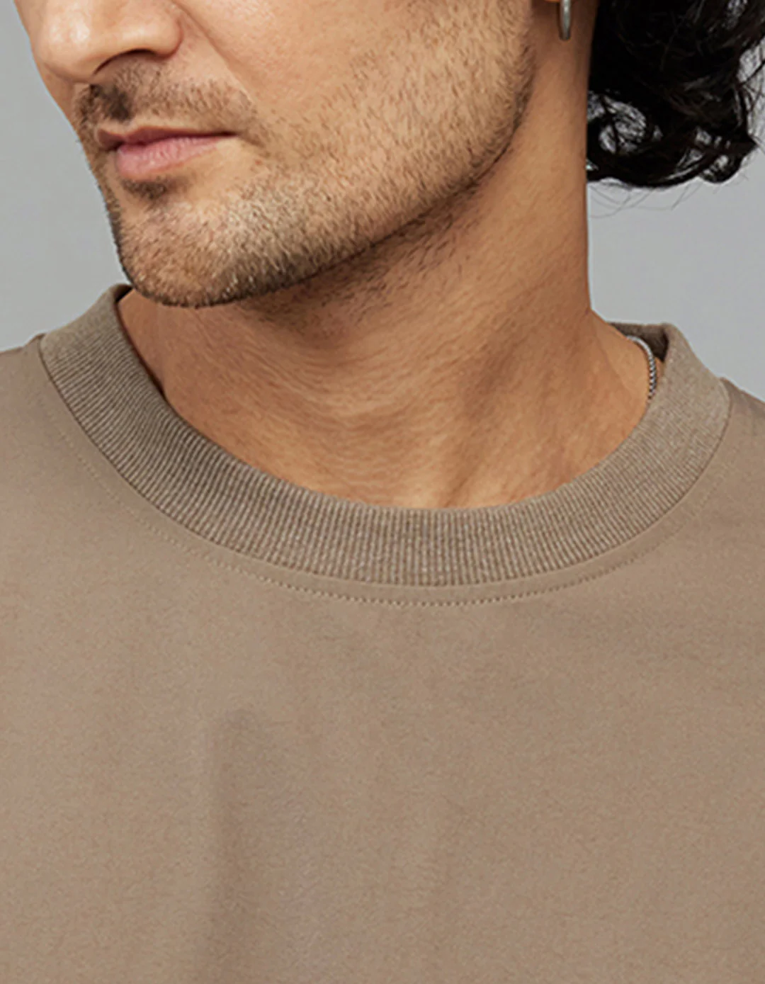 Khaki Half Sleeves Round Neck Oversized Tee - Image 3