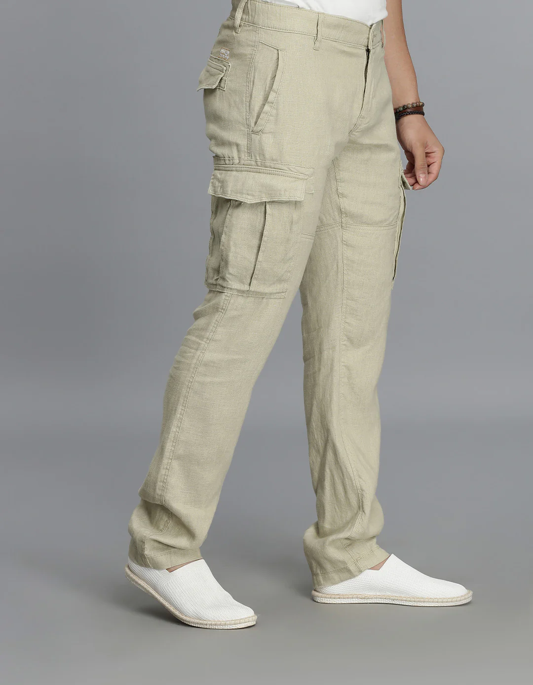 Khaki 100% Linen Cargo Pant - Image 4
