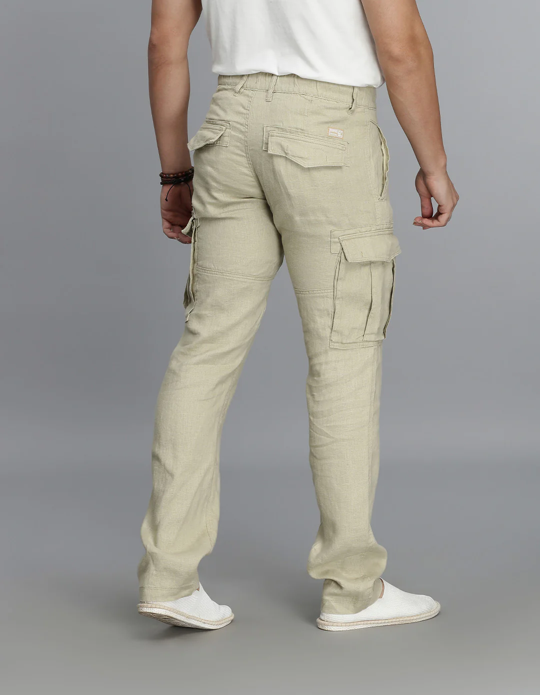 Khaki 100% Linen Cargo Pant - Image 5
