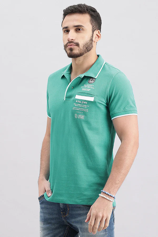 Lake Blue Half Sleeve Pique Polo Tee - Image 5