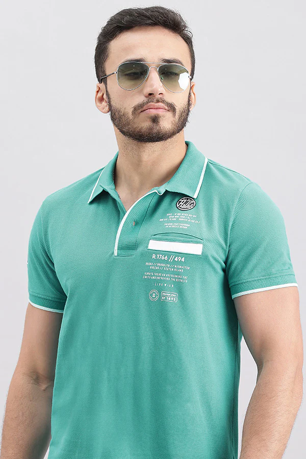 Lake Blue Half Sleeve Pique Polo Tee - Image 6