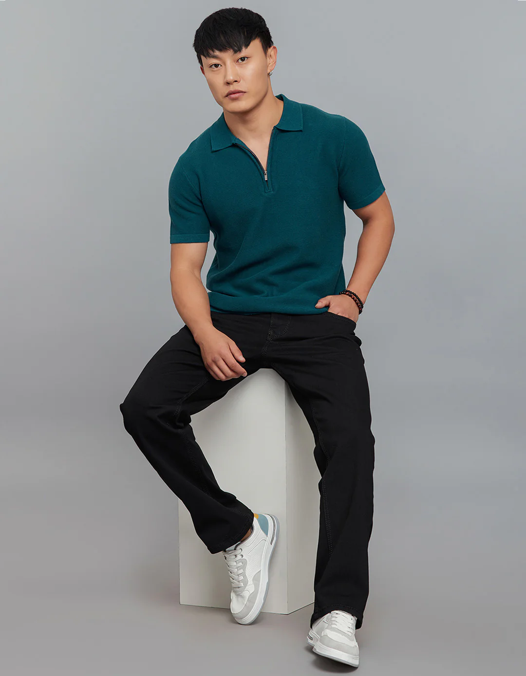 Legion Blue Polo Neck Half Sleeves Flatknit Half Zipper Front - Image 4