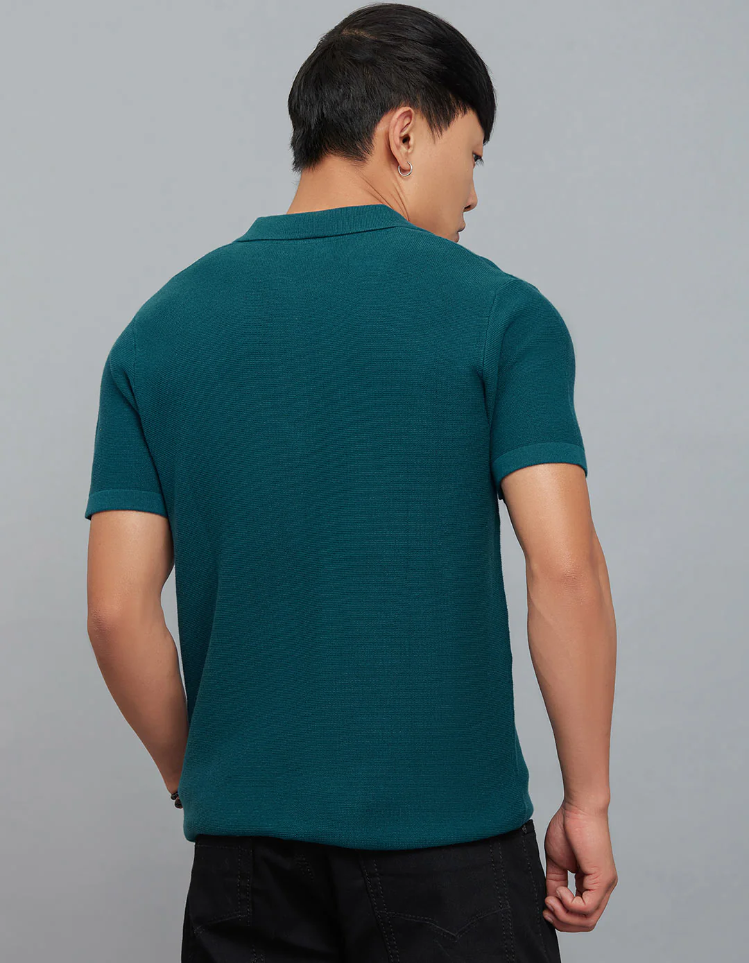 Legion Blue Polo Neck Half Sleeves Flatknit Half Zipper Front - Image 5