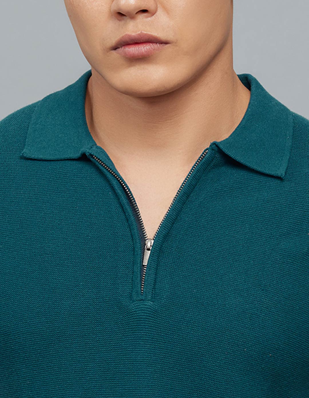 Legion Blue Polo Neck Half Sleeves Flatknit Half Zipper Front - Image 6