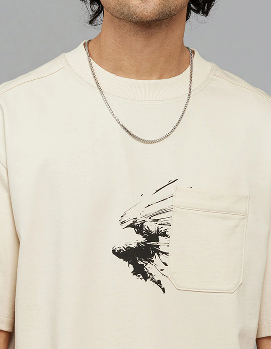 Light Beige Half Sleeves Round Neck Oversized Tee - Image 5