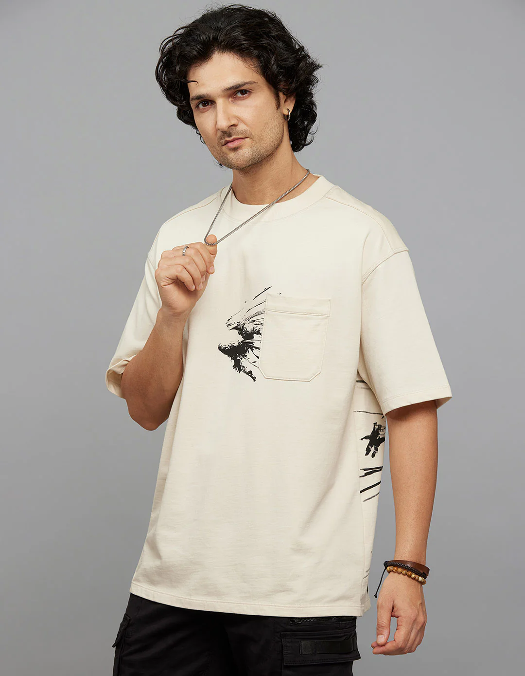 Light Beige Half Sleeves Round Neck Oversized Tee - Image 6