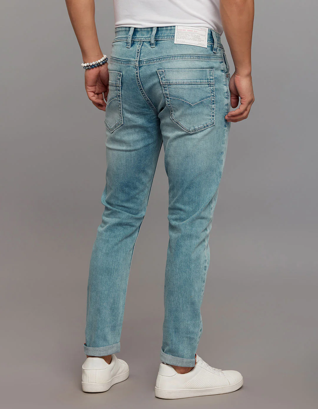Light Blue 5 Pocket Low-Rise Tapered Ankle Length Stretch Jeans - Image 4