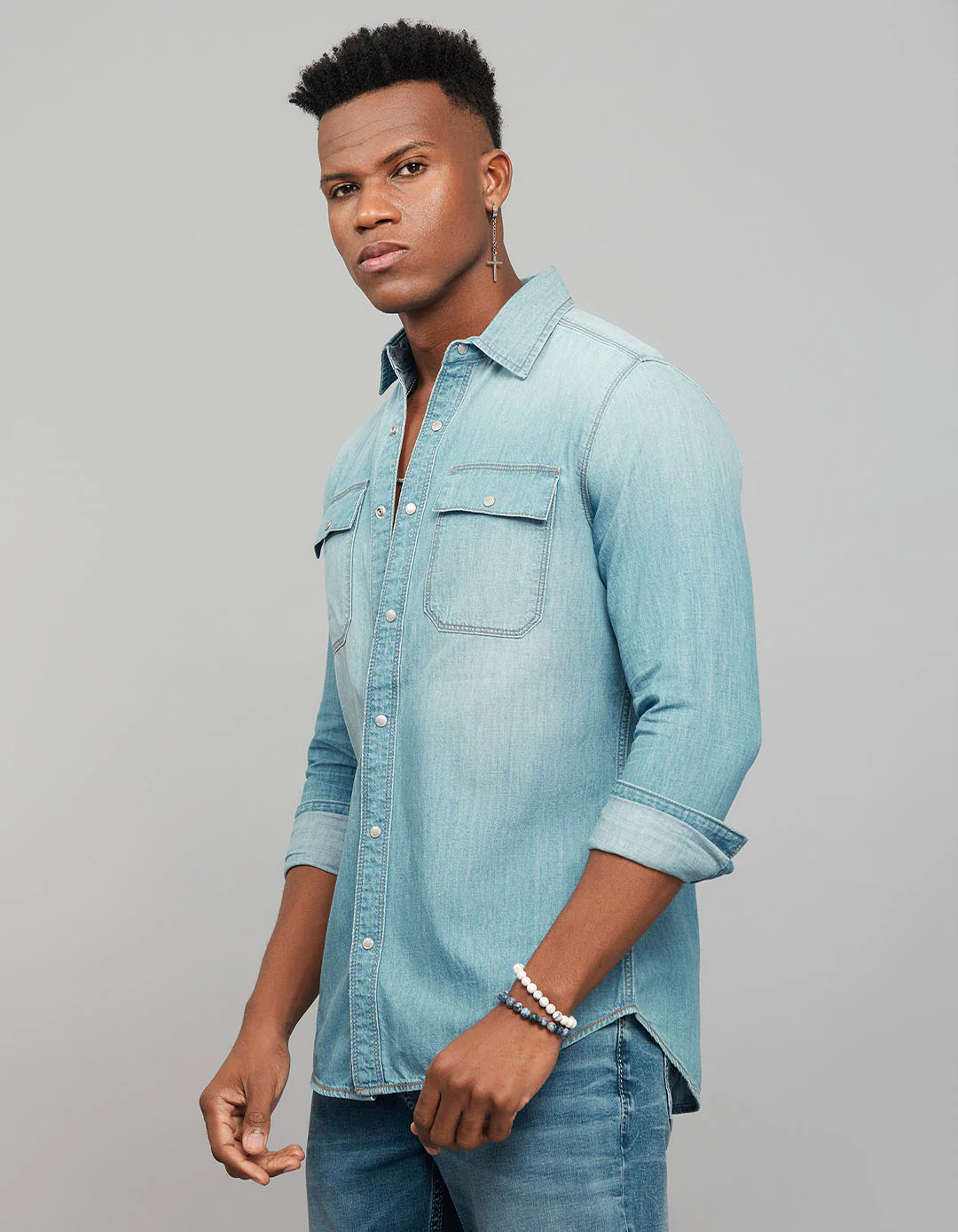 Light Blue Full Sleeves Denim Shirt - Image 3