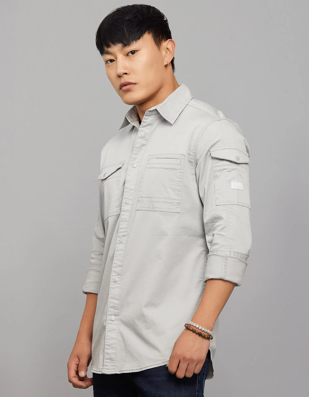 Light Grey Full Sleeves Cargo Shirt - Image 3