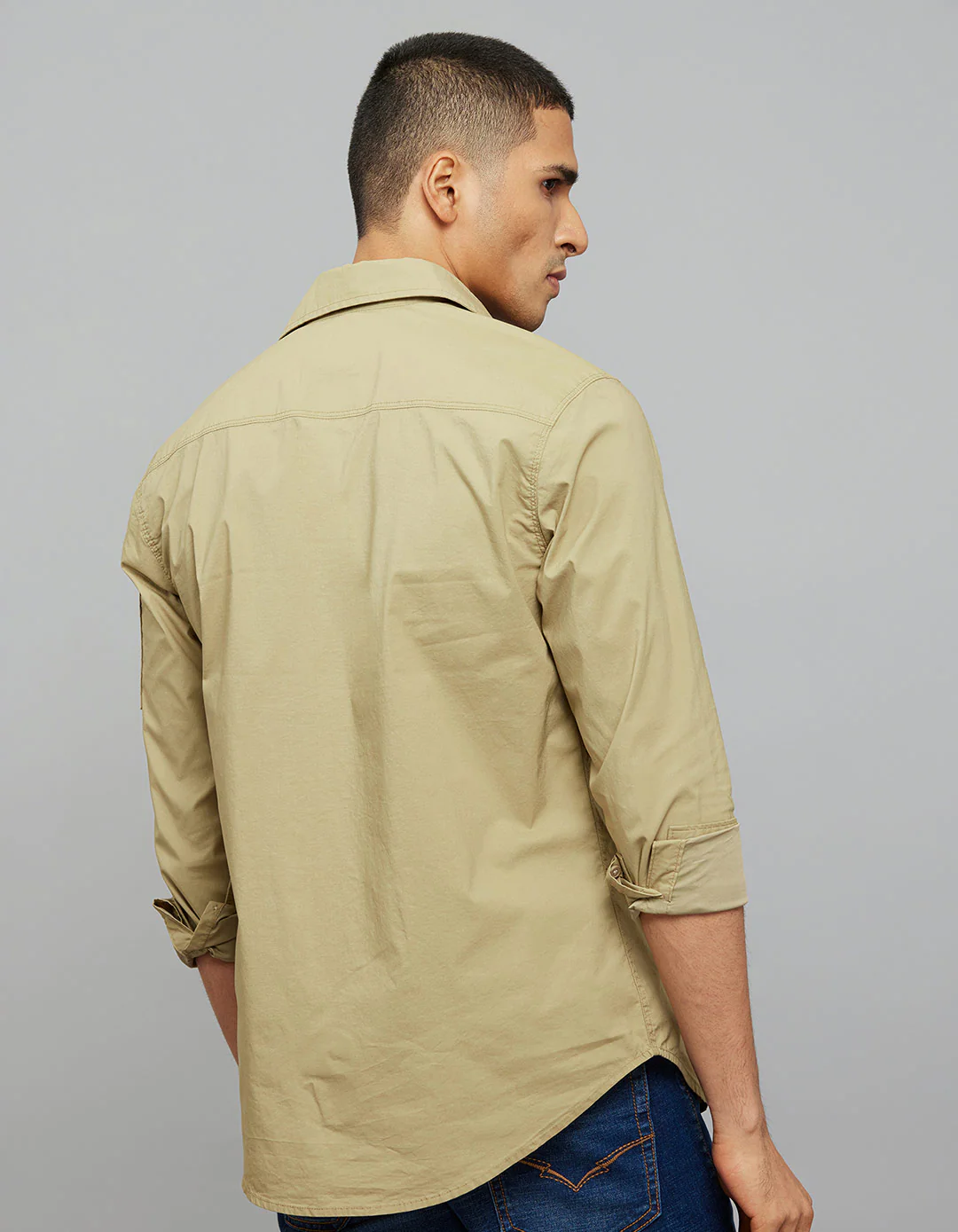 Light Khaki Full Sleeves Cargo Shirt - Image 5