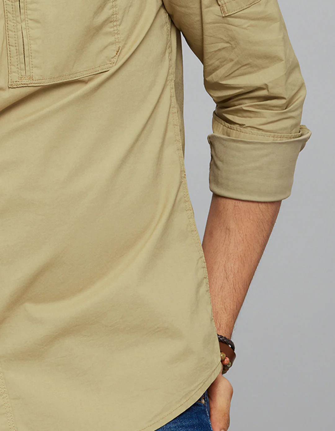 Light Khaki Full Sleeves Cargo Shirt - Image 7