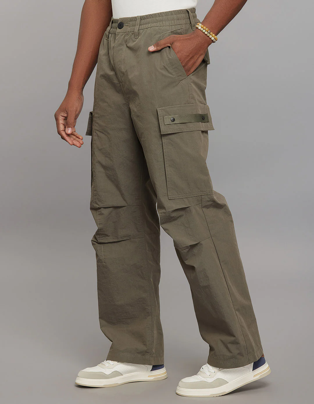 Light Olive Comfort Straight Fit Athliesure Cargo Pants - Image 3