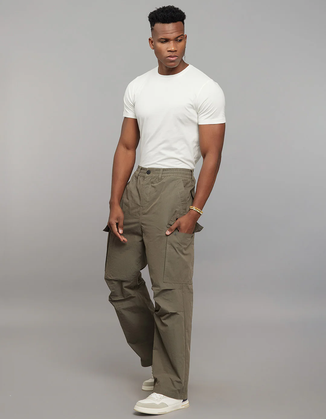 Light Olive Comfort Straight Fit Athliesure Cargo Pants - Image 5