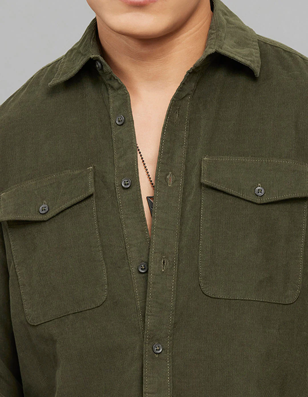 Light Olive 100% Cotton Full Sleeves Corduroy Shirt - Image 5